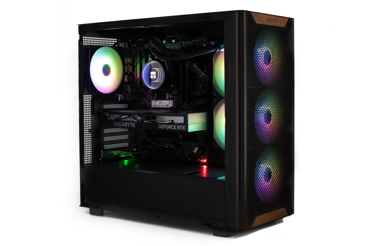 GAMER PC Timbr XR7 - AMD Ryzen 7 5700x, Nvidia RTX 5070 12GB, Montech XR Wood Black Case, 1Tb SSD, 32Gb DDR4, 1200Mbps WiFi + Bluetooth, Windows 11, Pre-Built PC
