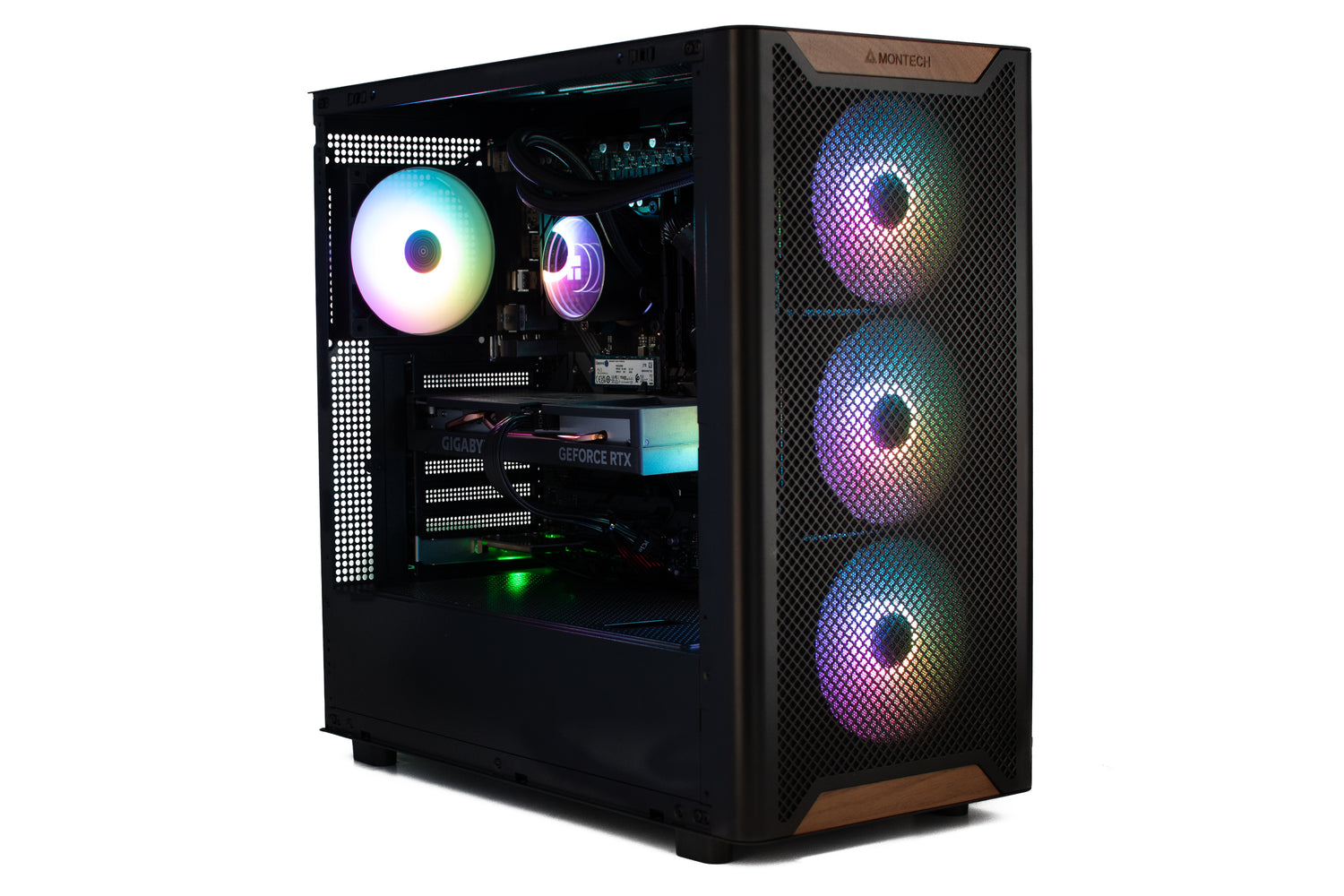 GAMER PC Timbr XR7 - AMD Ryzen 7 5700x, Nvidia RTX 5070 12GB, Montech XR Wood Black Case, 1Tb SSD, 32Gb DDR4, 1200Mbps WiFi + Bluetooth, Windows 11, Pre-Built PC