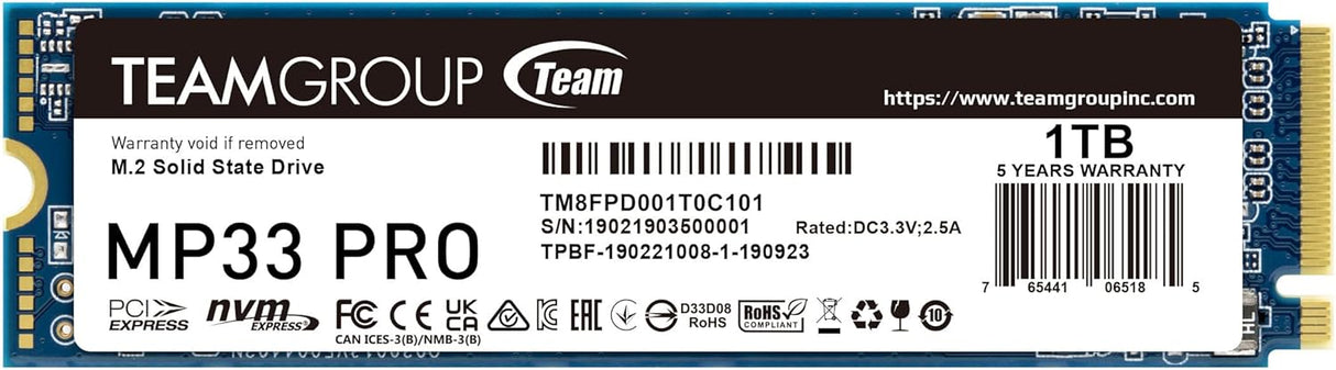 Team Group MP33 PRO 1 TB M.2 PCI Express 3.0 NVMe 3D NAND - TM8FPD001T0C101
